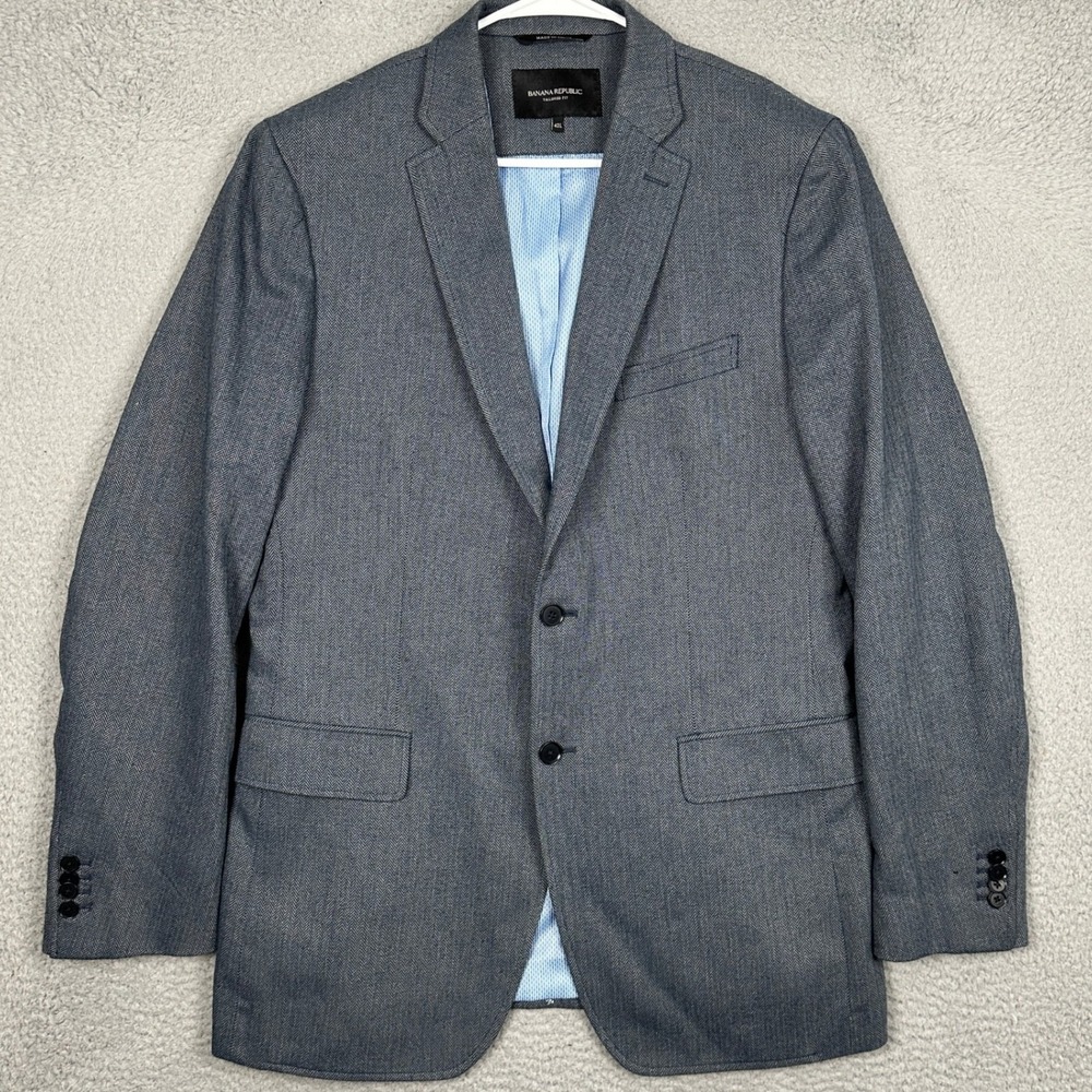 Banana Republic Blazer Men 42L Tailored Fit Blue Herringbone 2 Button Sport Coat